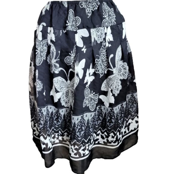 Vintage E.H. Woods 8 Knee Length Sheer Fully Lined Butterfly Pullon Swing Skirt - Picture 1 of 9